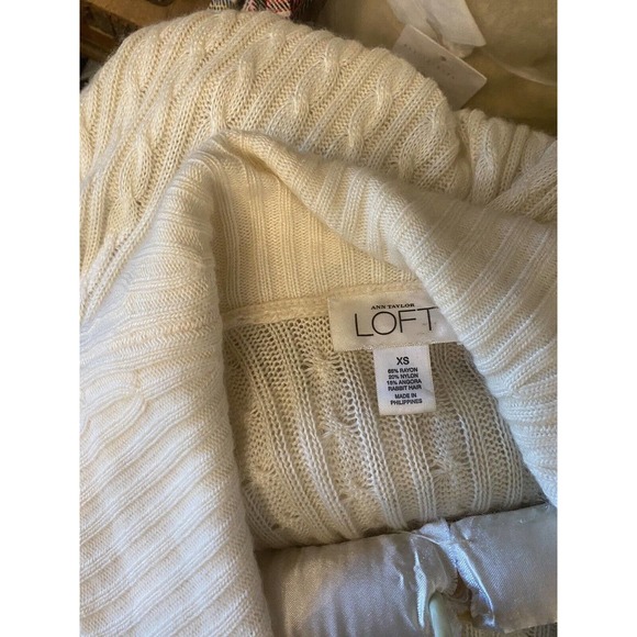 Ann Taylor Cashmere Collared Wrap Robe Cable Knit w/ Belt Tie Lounge Sz XS Ivory - Picture 5 of 7